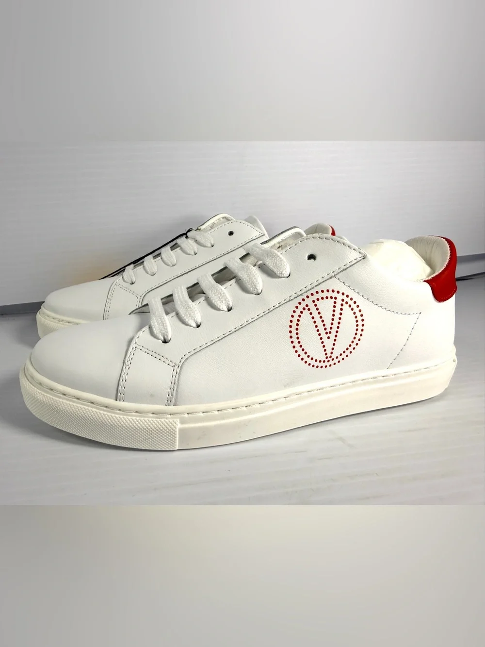 Valentino Petra White Leather Sneakers with Red Detailing - Picture 4 of 13